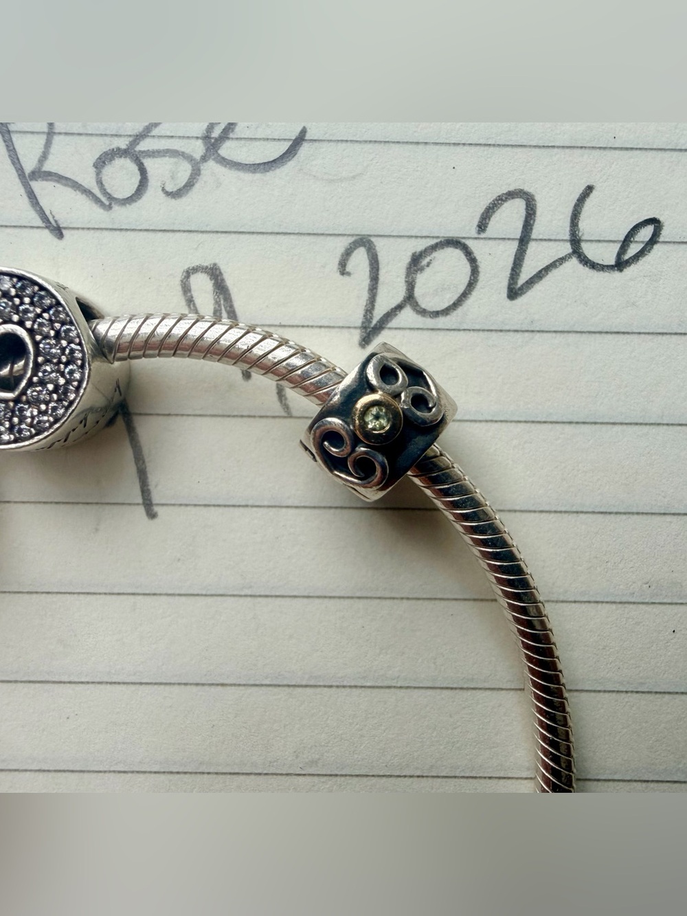 Authentic Pandora Sterling Double Heart Clip Charm, w/ 14k Gold & Peridot